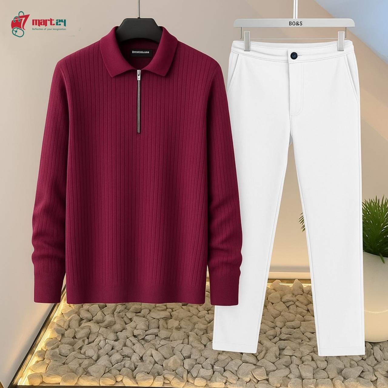 Meroon Old Money Full Sleeve Set(Meroon&White) - Image 1